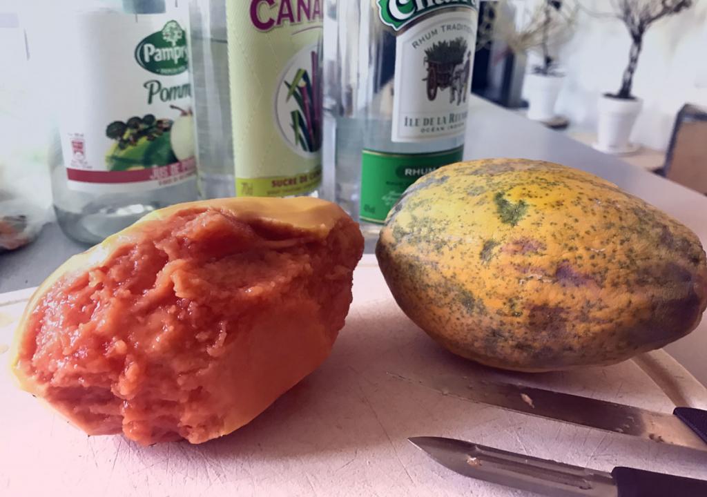 Flesh of a peeled papaya
