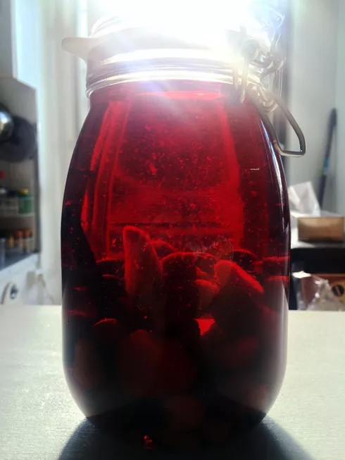 Raspberries, blueberries and pears arranged rum Raspberries, blueberries and pears arranged rum