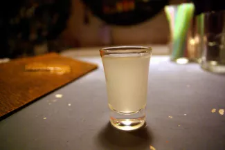 Coconut arranged rum shooter